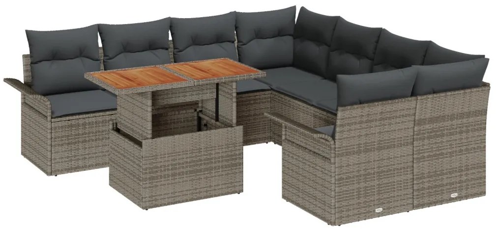 Kertibútor Szett 9 darabos Szürke Rattan Kerti szofa szett