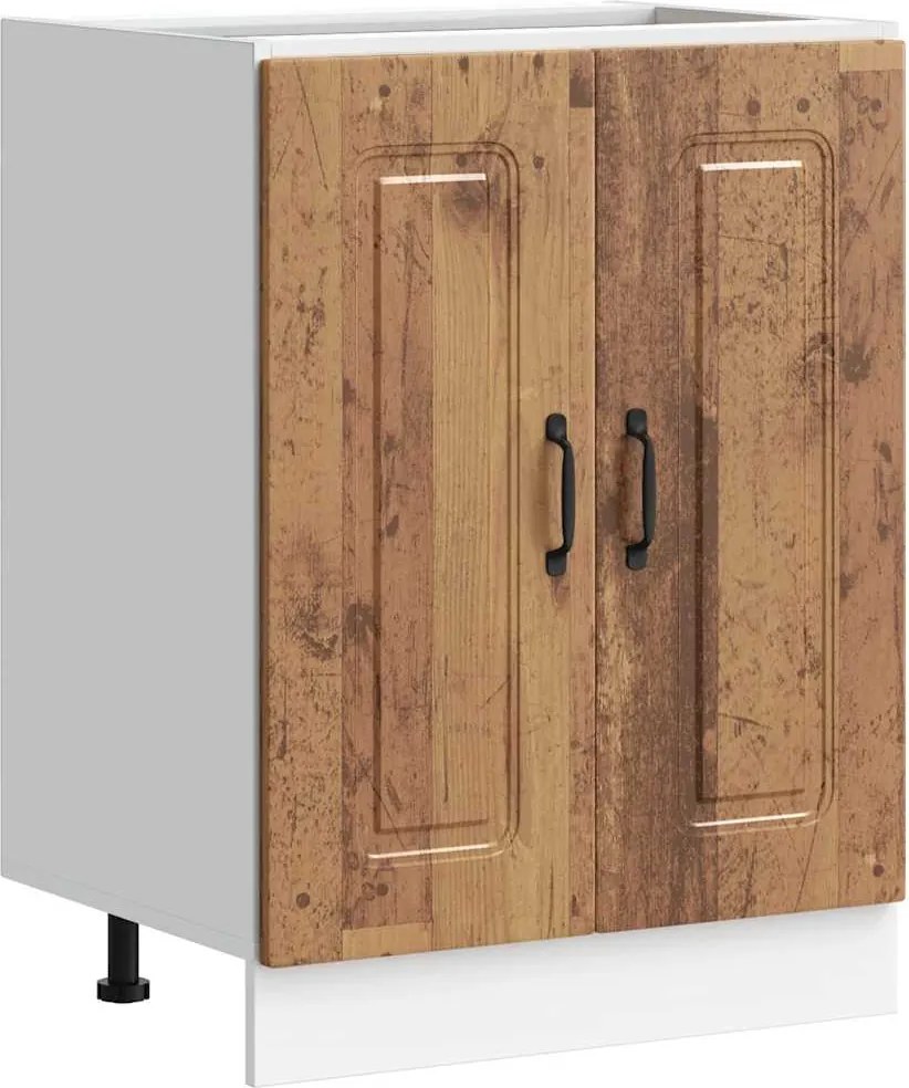vidaXL Mosogató aljzat szekrény Kalmar régi fa 60x46x81,5cm műanyag fa