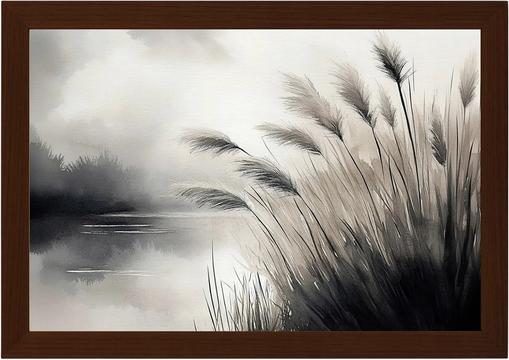 Poszter Keret Fa Tájkép Kilátás Tó Pampas Fű 60x40