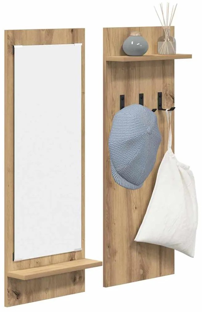 Fali Kabáthorog tükörrel kézműves tölgy 70 x 10 x 90 cm Faanyag