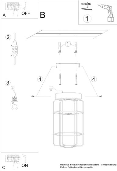 Sollux SL.1262 - Mennyezeti lámpa GOTTO 1xE27/15W/230V fekete