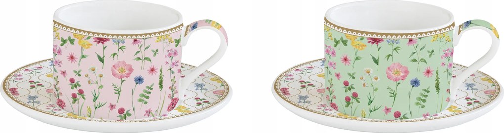 Csésze szett kétszemélyes 240ml+ csészealj virág motívum színes ajándék