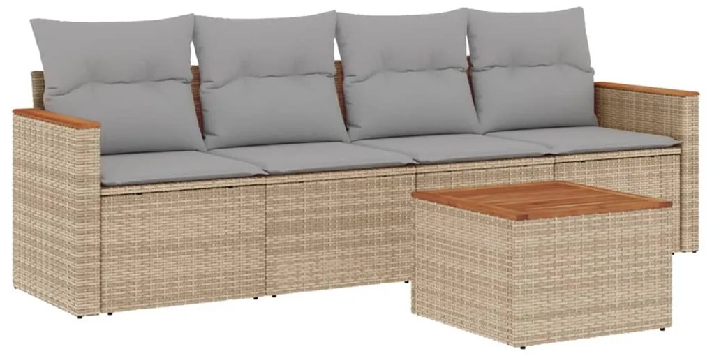 5 részes vegyes bézs polyrattan kerti ülőgarnitúra párnákkal