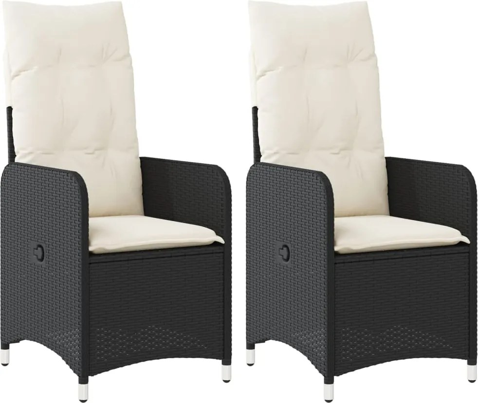 vidaXL 2 db fekete polyrattan dönthető kerti szék párnával