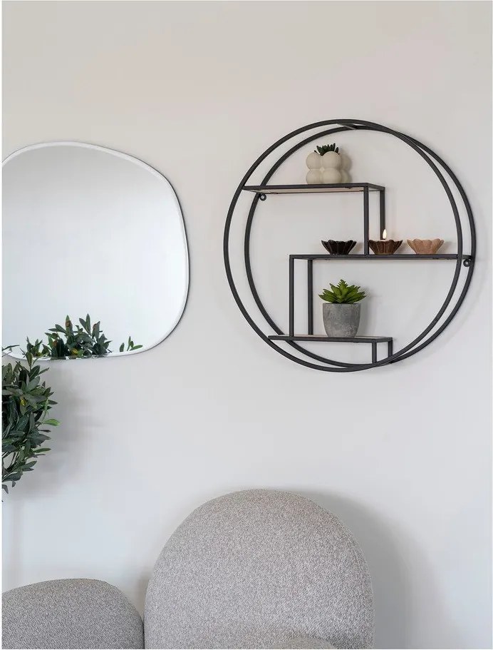 Fekete-natúr színű többszintes paulownia fali polc 62 cm Rotterdam – House Nordic