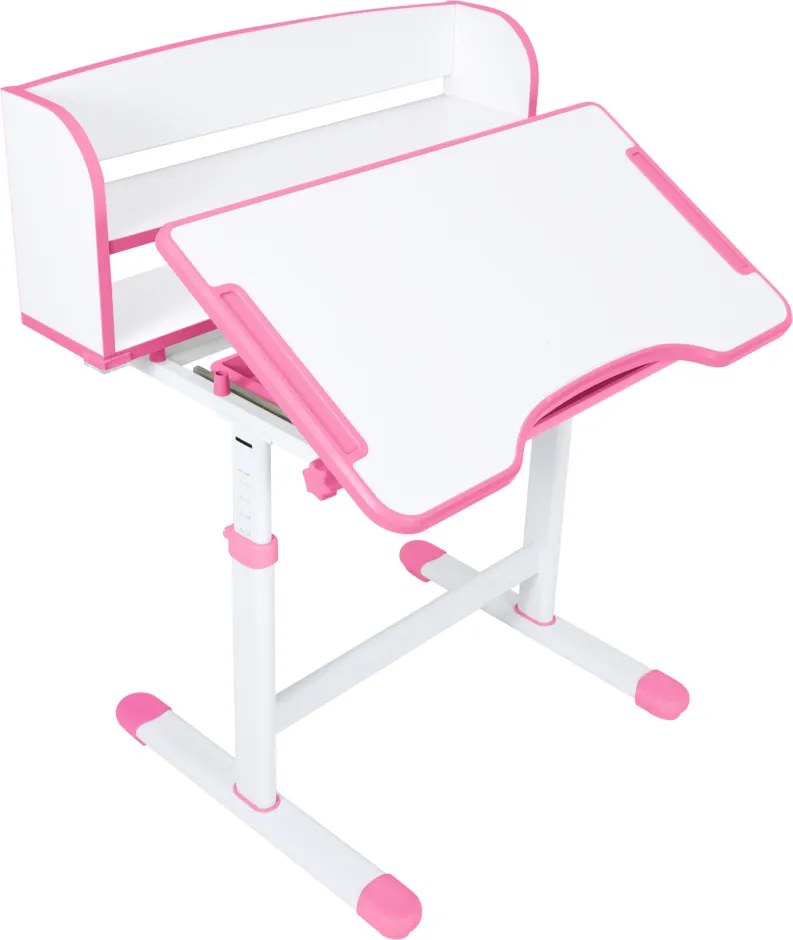 Növekvő íróasztal és szék, rózsaszín/fehér, set ZION