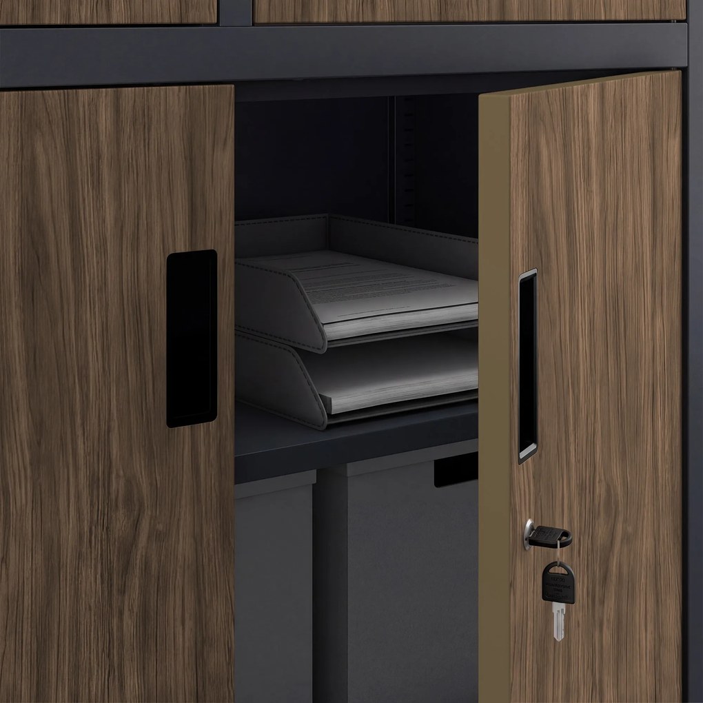 Fém irodai szekrény széffel, antracit, dió, 900x1850x400 mm: FILIP II Eco Design