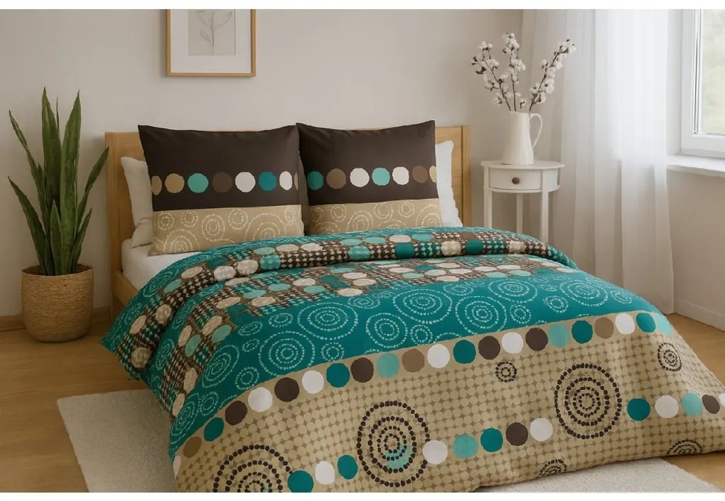 Poliészter-bombazin ágyneműhuzat 2 ágyra CIRCLES GREEN, zöld Ágyneműhuzat mérete: 2 db 70 x 90 cm | 2 db 140 x 200 cm