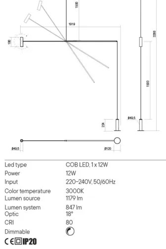 Redo 01-2695 - PICAS LED állítható állólámpa LED/12W/230V fekete