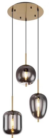 Globo 15345-3MM Függeszték fém matt, füszszínű üveg búrák, 3 eltérő alakú, ø: 460mm, M: 1200mm, fényforrás nélkül szállítva 3x E14 40W 230V