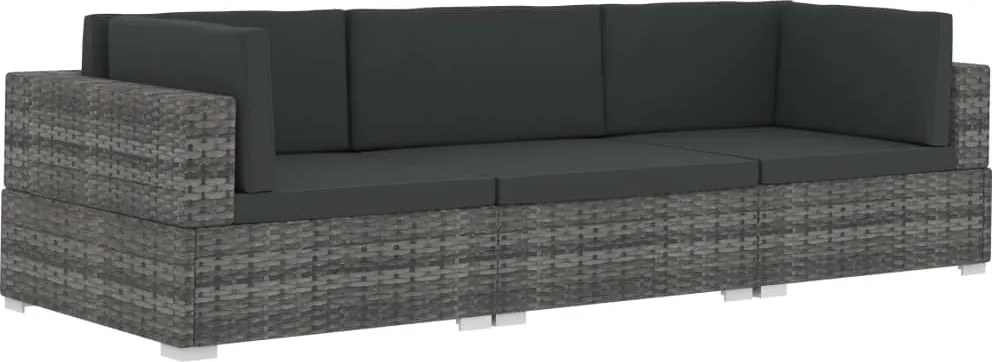 vidaXL 3 részes szürke polyrattan kerti kanapészett párnákkal