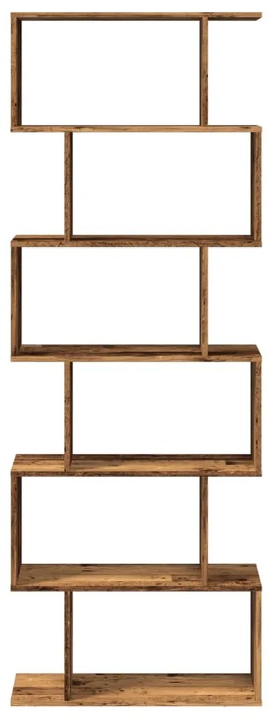 6 szintes antik fa színű fa elválasztó könyvespolc 70x24x193 cm