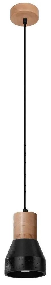 Sollux Sollux SL.0963 - Csillár zsinóron QUBIC 1xE27/60W/230V beton/fa fekete SLX0770
