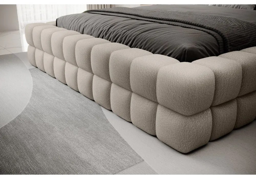 Bézs kárpitozott ágyneműtartós franciaágy ágyráccsal 140x200 cm Dizzle – ELTAP