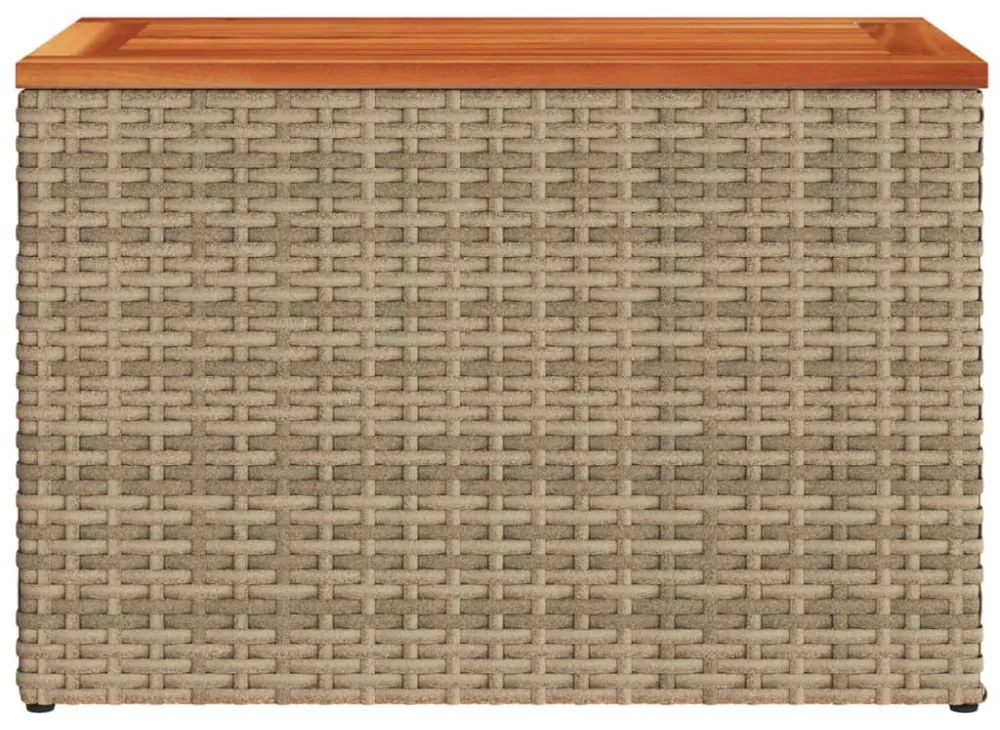 2 db bézs polyrattan és tömör fa kerti kisasztal 55x34x37 cm