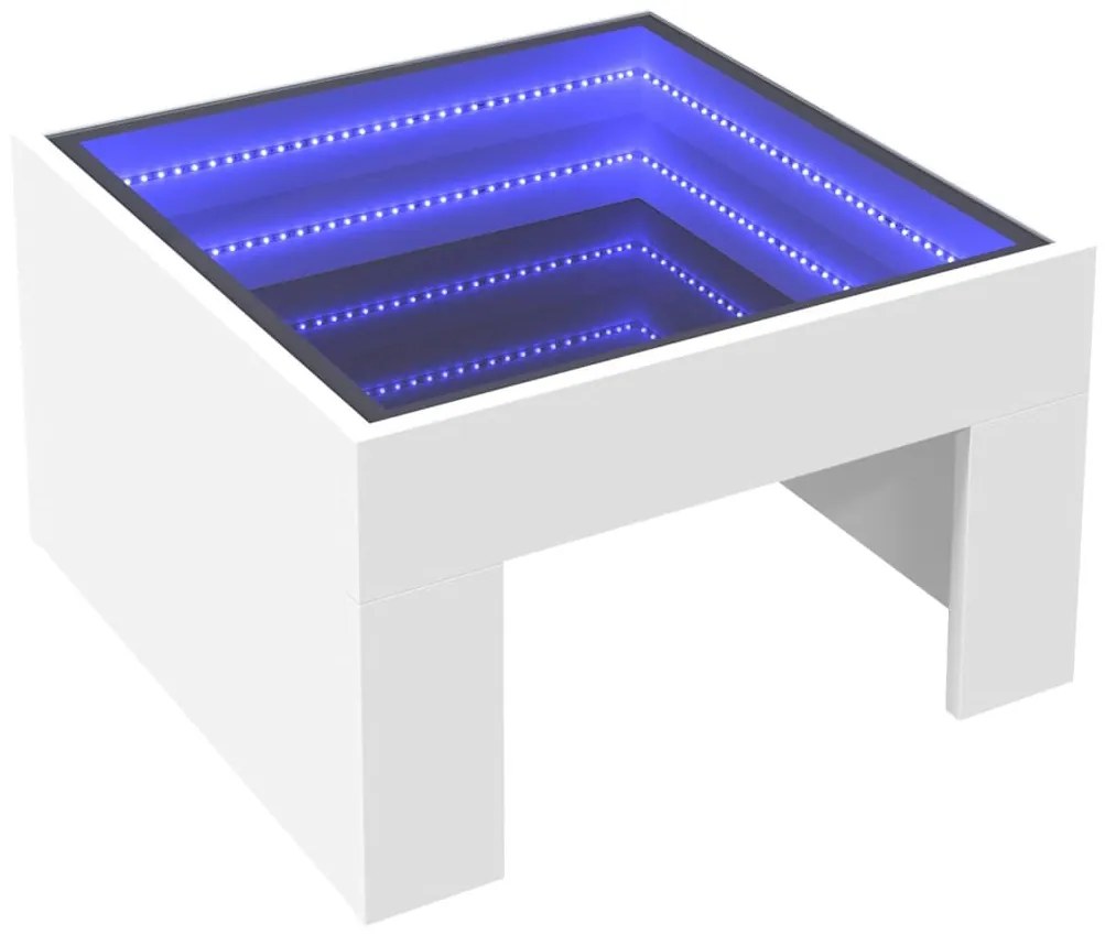 Fehér végtelen hatású LED-es dohányzóasztal 50 x 50 x 30 cm