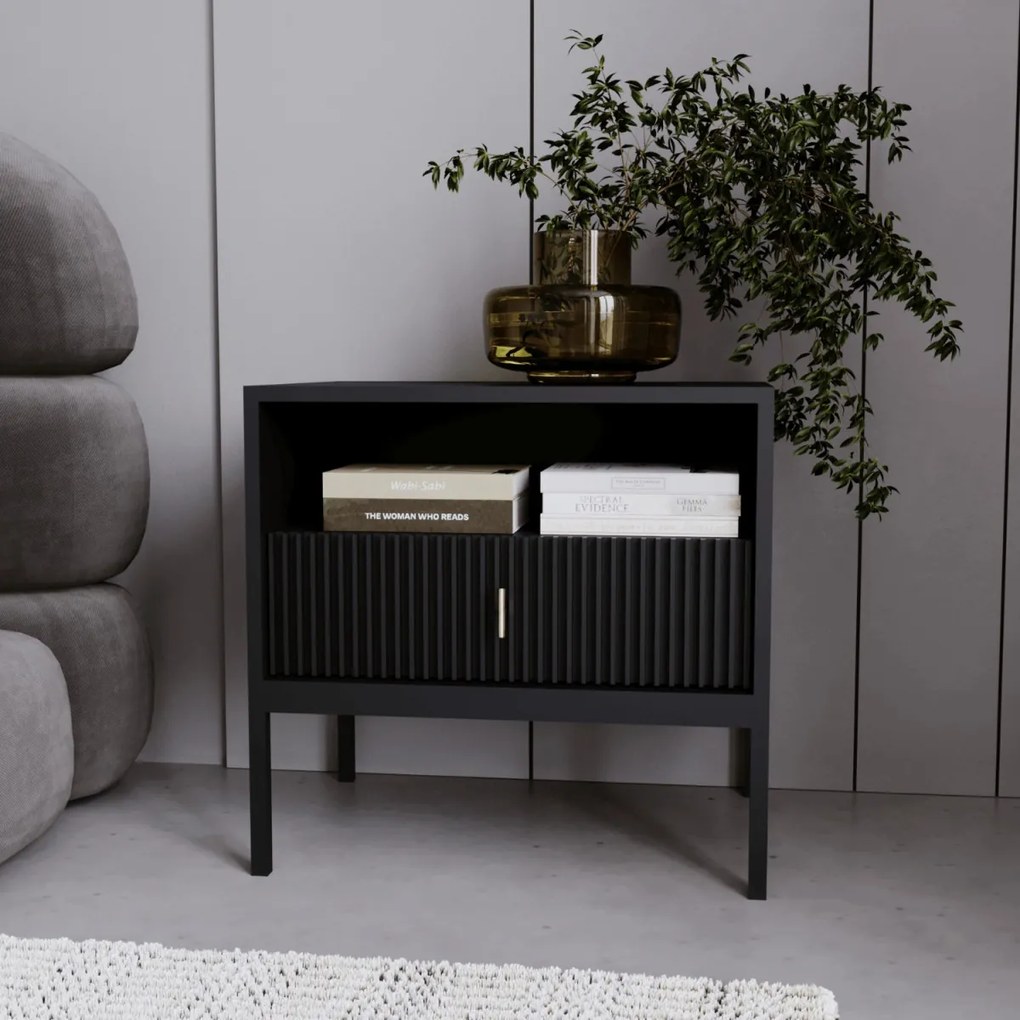 Éjjeliszekrény bordázott kivitelben, fekete színben MARCOS