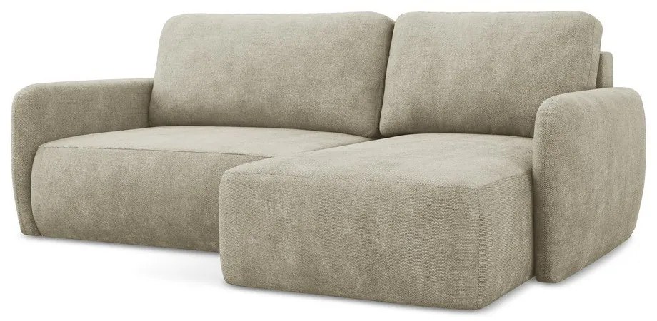 Bézs zsenília kinyitható-tárolóhelyes sarokkanapé (jobb oldali-heverő résszel) Lilo – Makamii