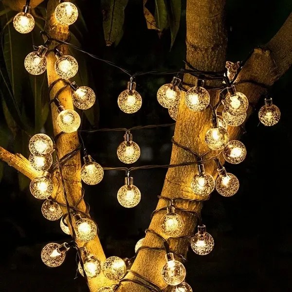 Brilagi - napelemes LED díszfüzér BUBBLE 300×LED/8 üzemmód 30 m IP65 meleg fehér