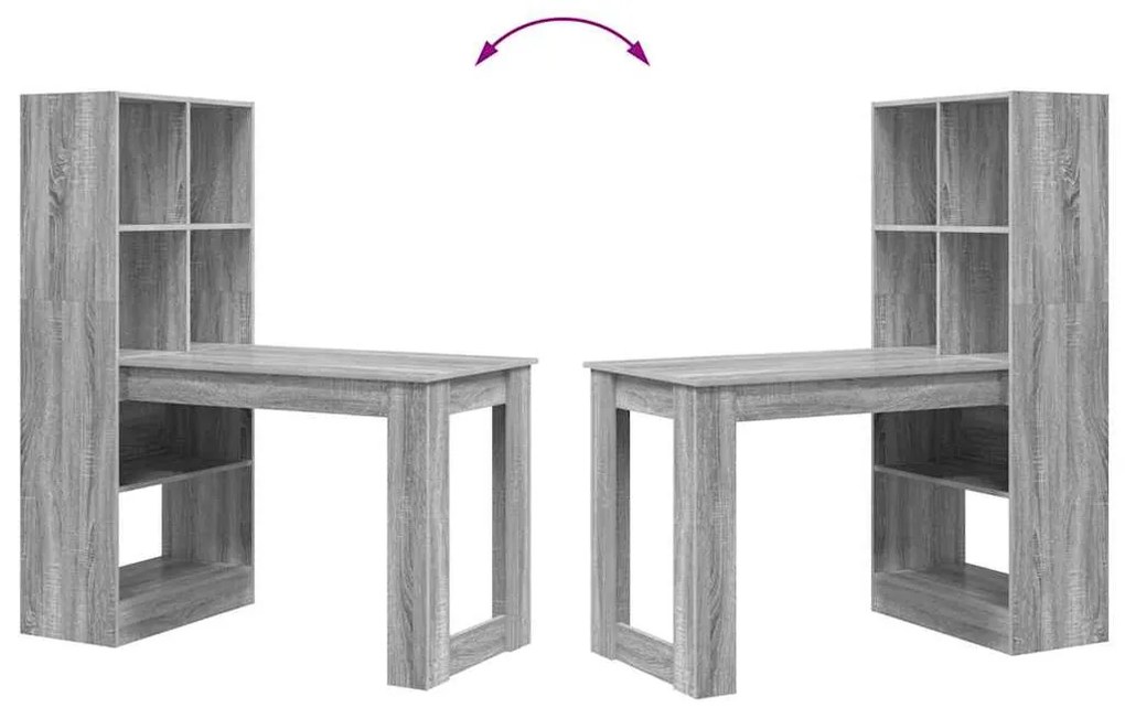 Asztal polcokkal Szürke Sonoma 122 x 67 x 145 cm Faanyag