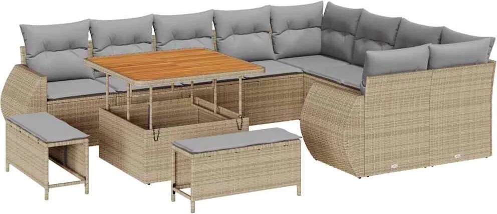 vidaXL Kerti Kanapé Szett 12 pcs Bézs polirattan