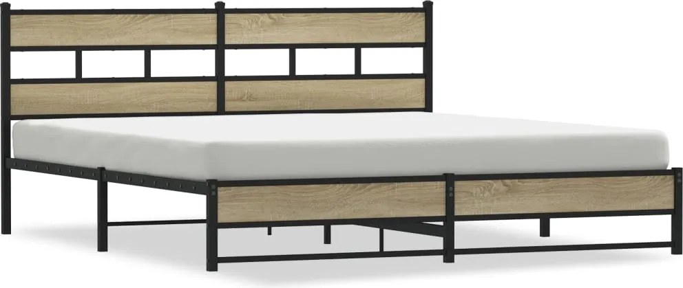 vidaXL sonoma tölgy színű fém ágykeret matrac nélkül 200 x 200 cm