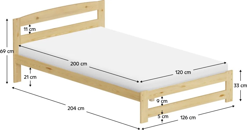 Ágy ágyráccsal, természetes, 120x200, AZRA
