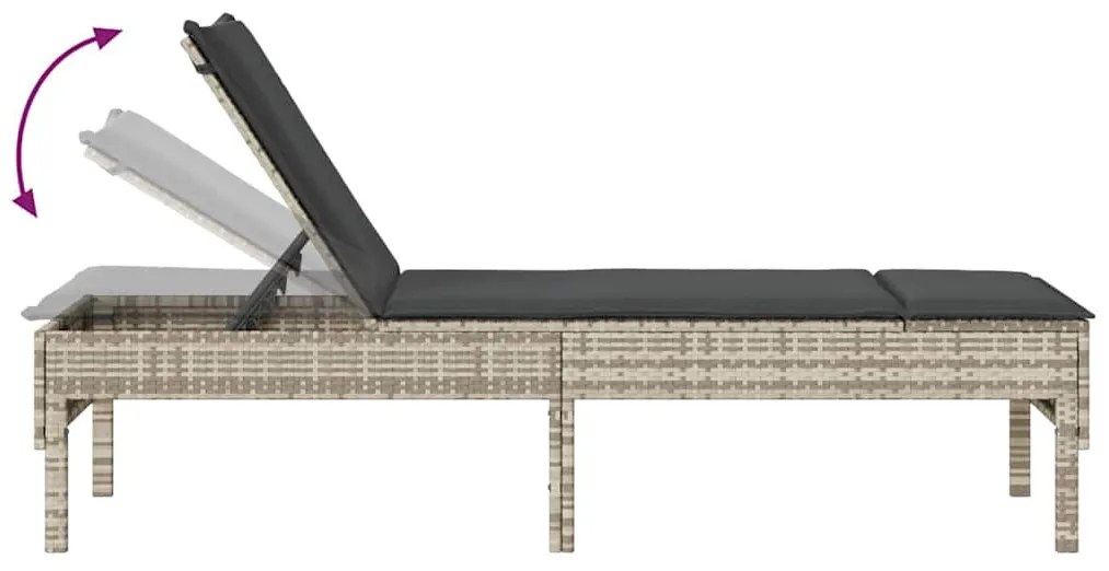 világosszürke polyrattan napozóágy párnával 55x200x44 cm