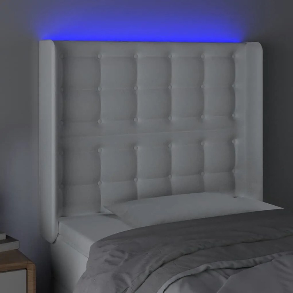 fehér műbőr LED-es fejtámla 83x16x118/128 cm