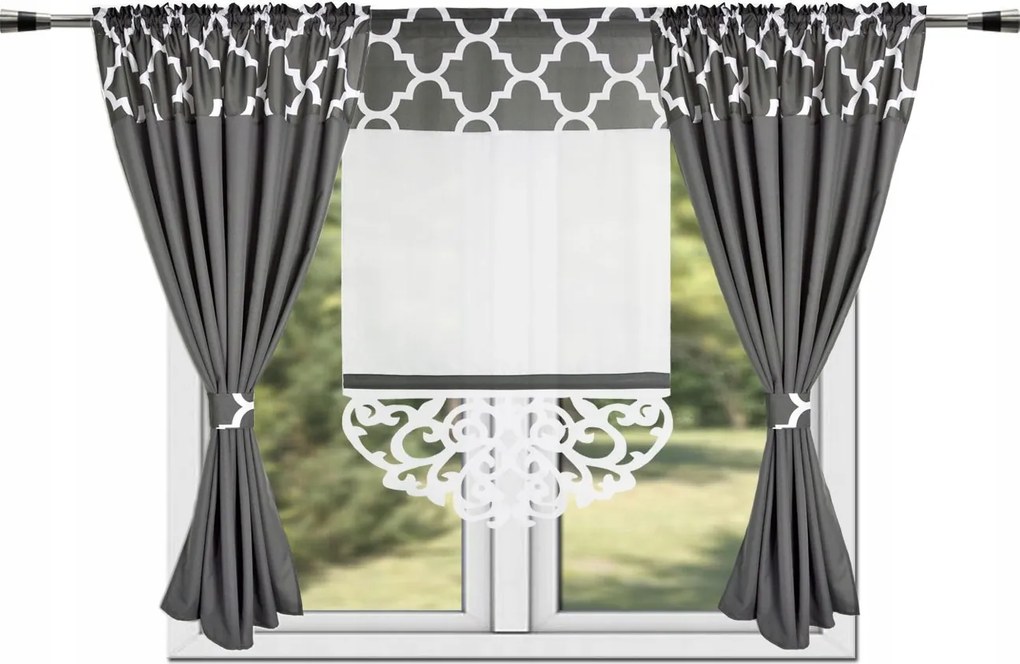 Sable Áttört Marokkó Függöny És Dekorációs Panel Szett 370x160 Sötétszürke