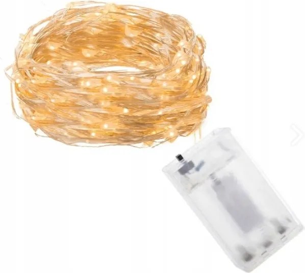 Drót Karácsonyfa Lámpa 100 Led 10M Elemes Drót Fehér Meleg