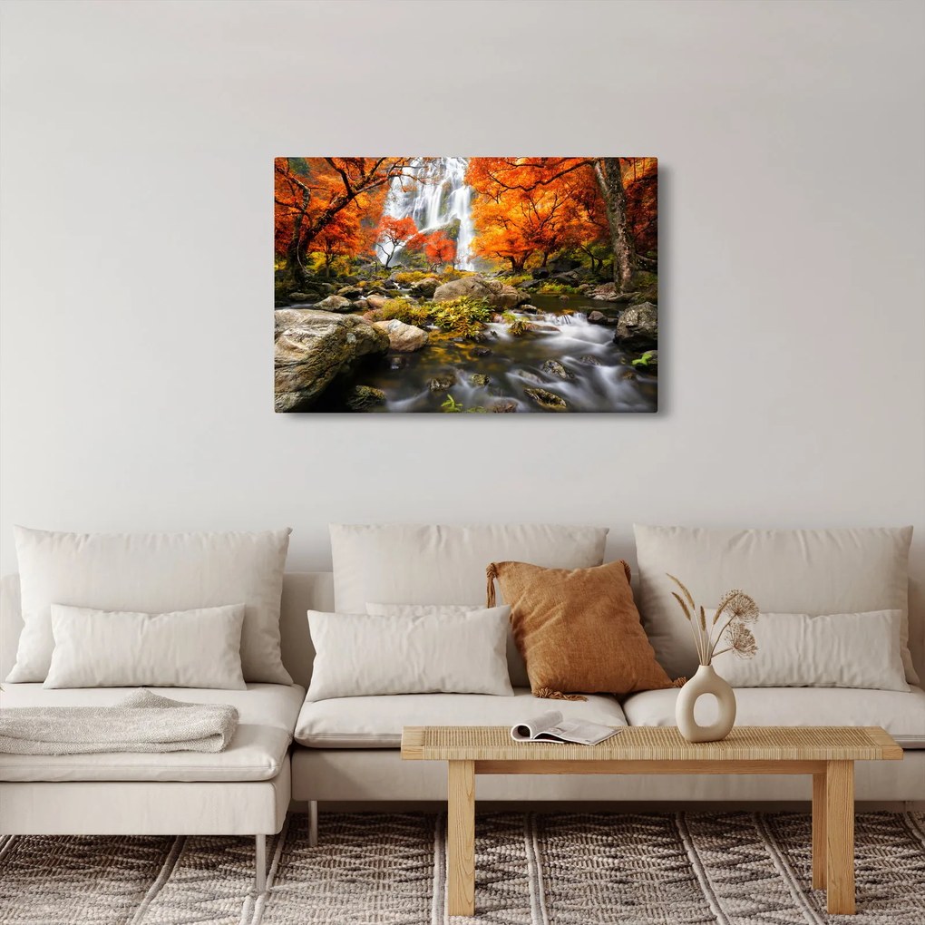 Kép - Vízesések őszi tájban, narancssárga (90x60 cm)