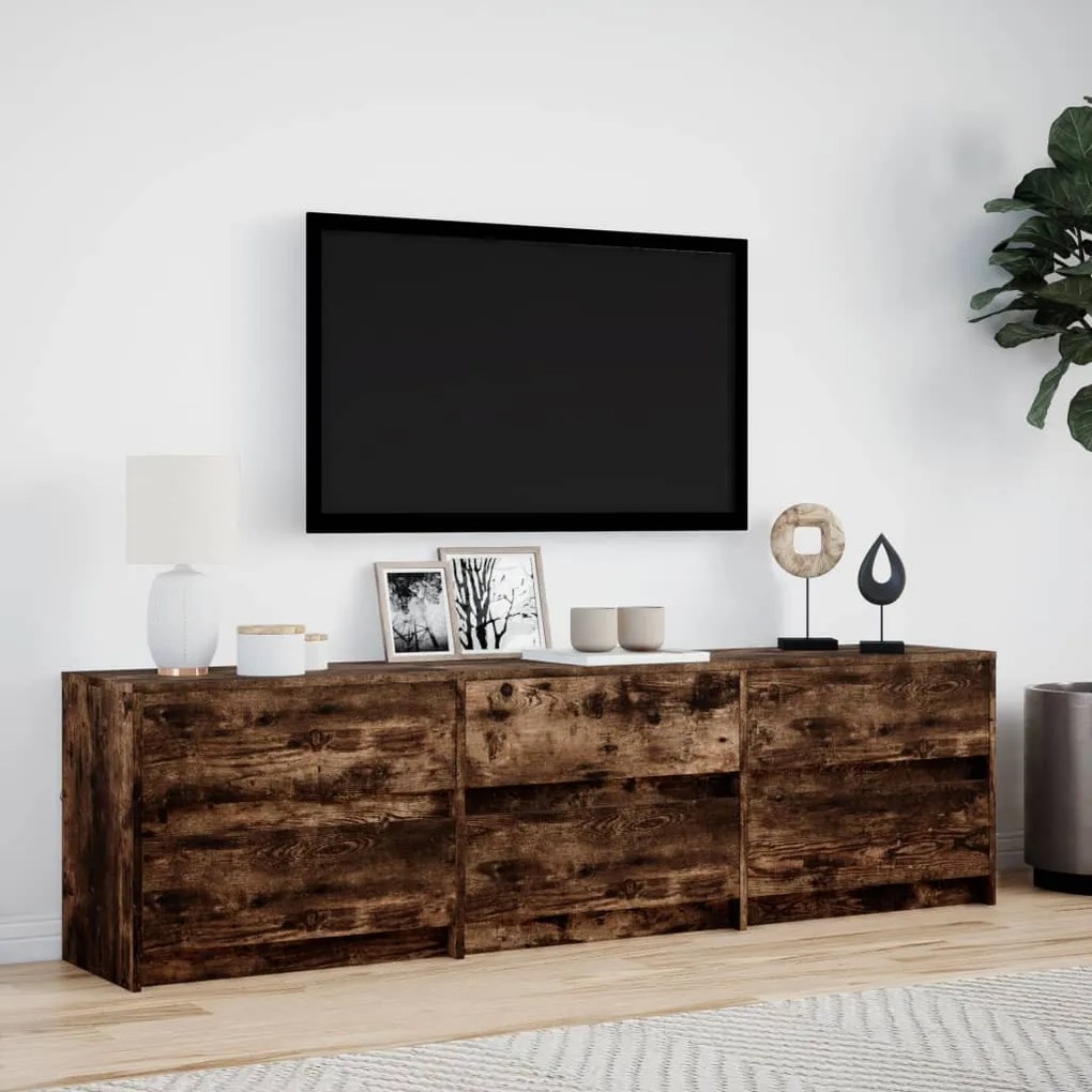 füstös tölgy színű szerelt fa LED-es TV-szekrény 180x34x50 cm