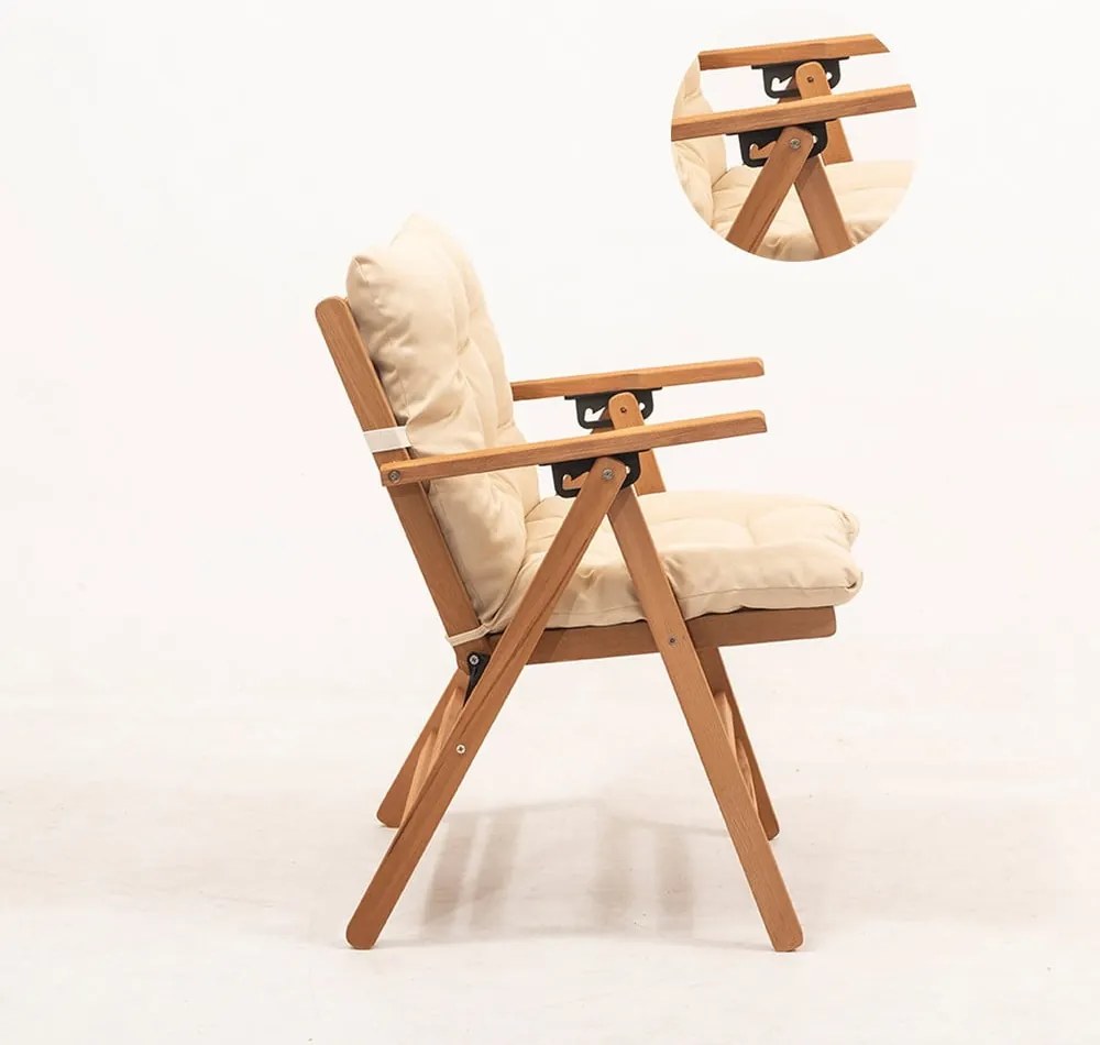 Krémszínű-natúr színű tömörfa kerti fotel – Floriane Garden