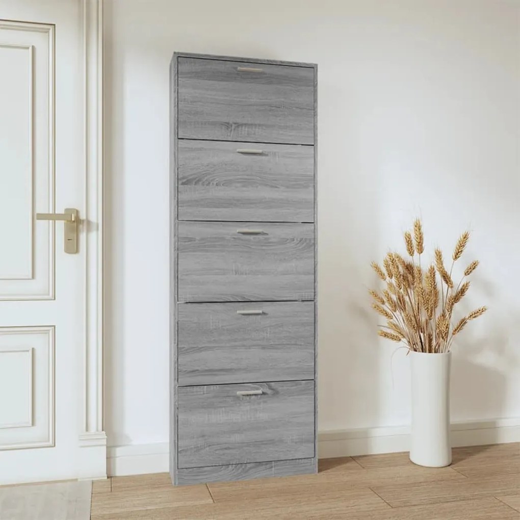 szürke sonoma színű szerelt fa cipősszekrény 59 x 17 x 169 cm
