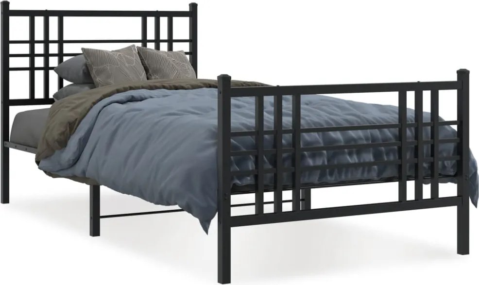 vidaXL fekete fém ágykeret fej- és lábtámlával 90 x 190 cm
