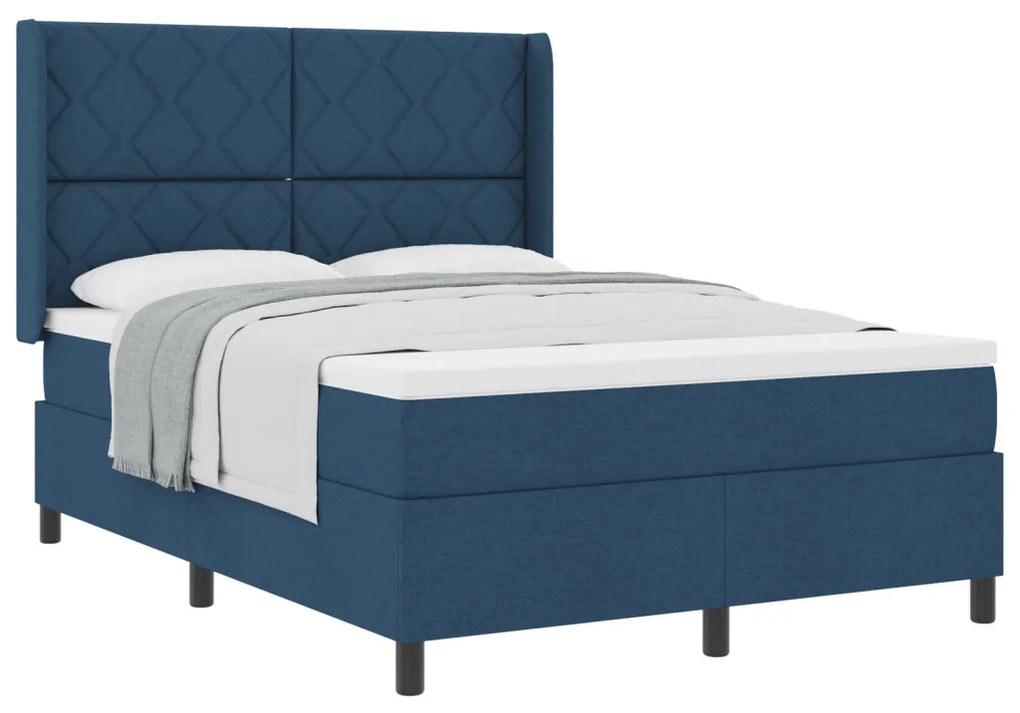 Boxspring Ágy Matrac Fekvőfelület Kék 140x200 cm Szövet