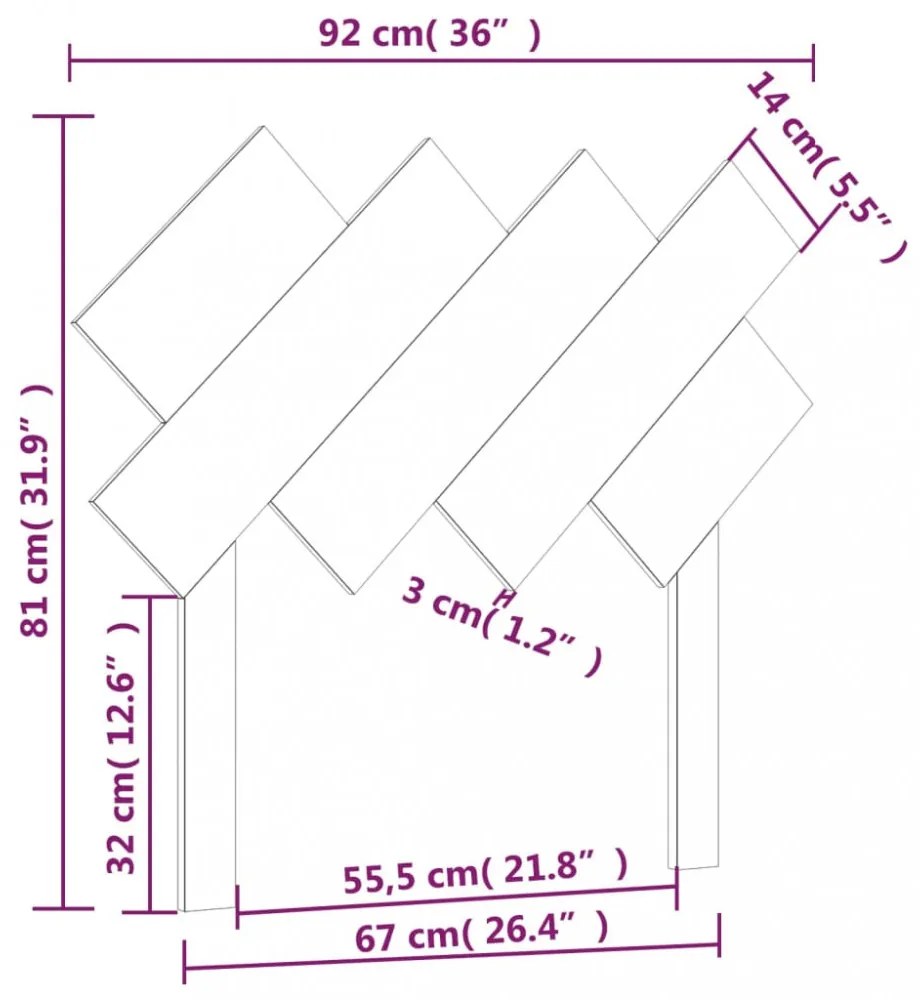 fekete tömör fenyőfa ágyfejtámla 92x3x81 cm