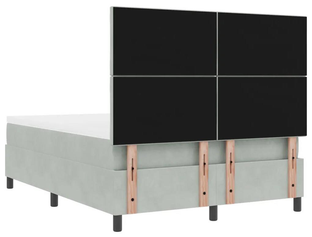 Boxspring Ágy Mattal & LED Fény Szürke 140x200 cm Bársony