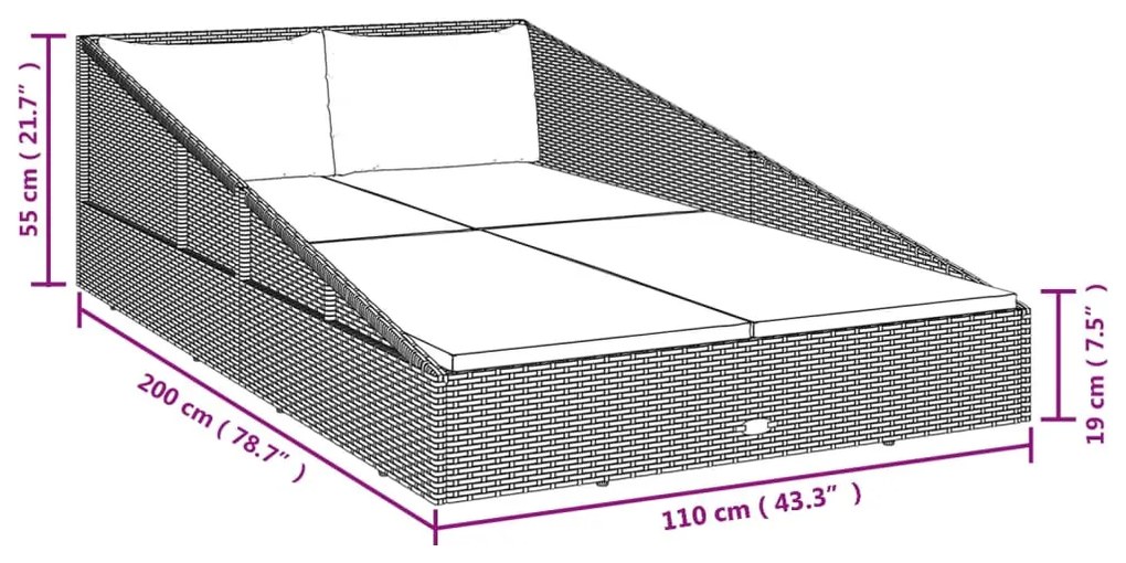 szürke polyrattan kerti ágy 110x200 cm