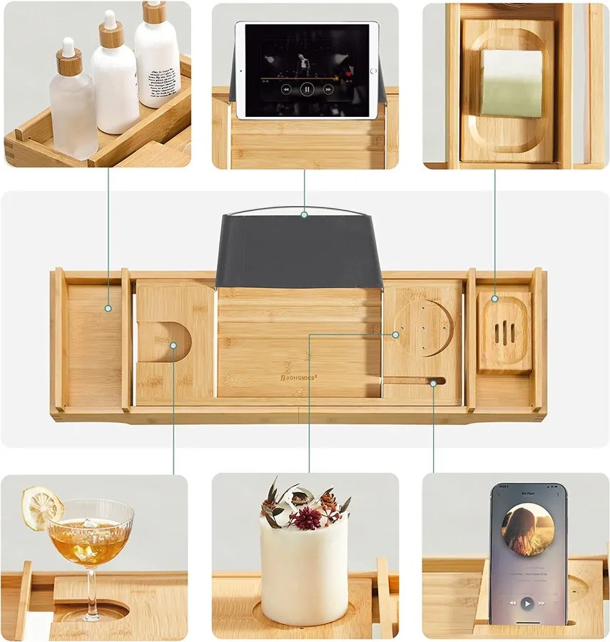 Bambusz fürdokádra helyezhető tálca 75-109 cm