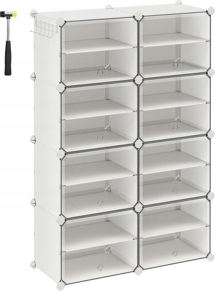 Moduláris cipősszekrény Lux 8 ajtóval, átlátszó/fehér