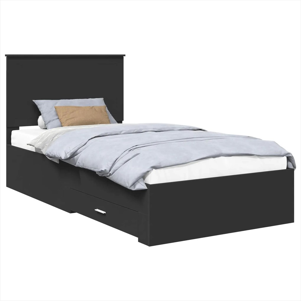 vidaXL Ágykeret fejtámlával Fekete és Ezüst 90 x 200 cm Faanyag