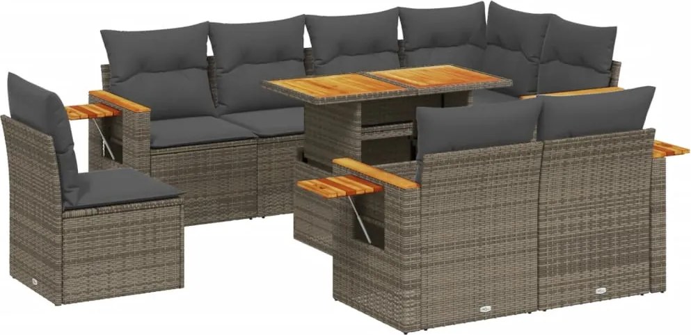 vidaXL 9 részes szürke polyrattan kerti ülőgarnitúra párnákkal