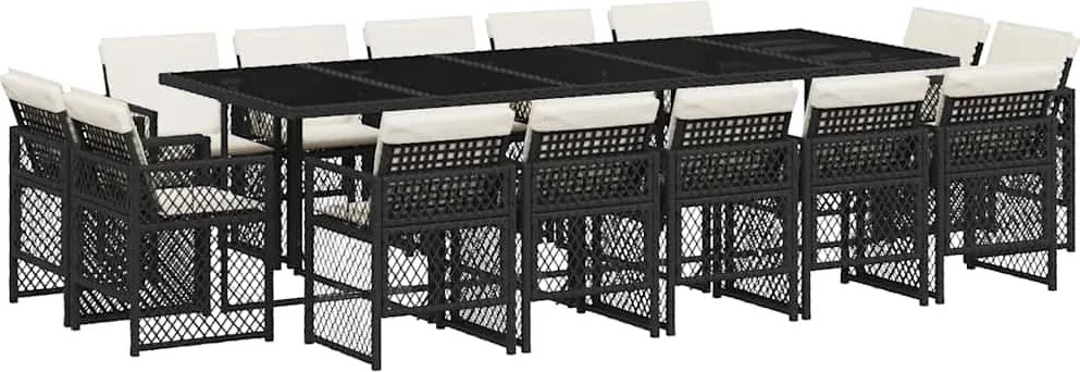 vidaXL 15 részes fekete polyrattan kerti étkezőgarnitúra párnákkal