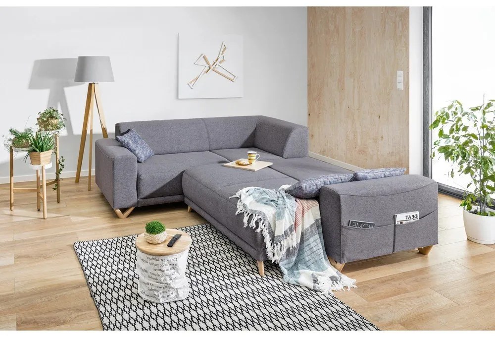 Szürke kinyitható-tárolóhelyes sarokkanapé (bal oldali-L alakú) Classy Sophie – Miuform