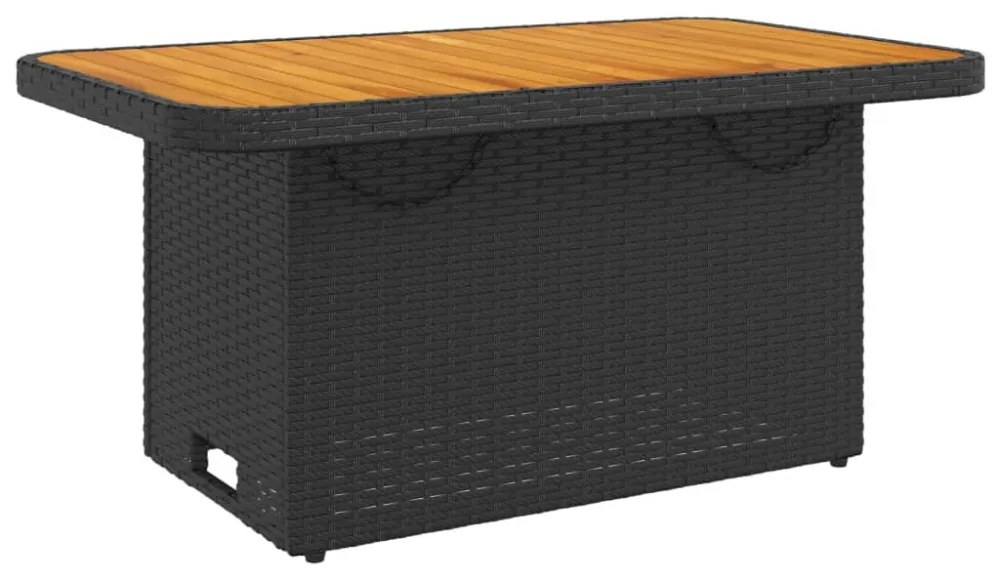 fekete polyrattan és akácfa kerti asztal 90 x 55 x 71 cm