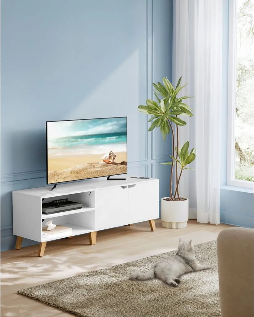 TV szekrény, 2 ajtóval, polcokkal, fehér 140x40x45cm