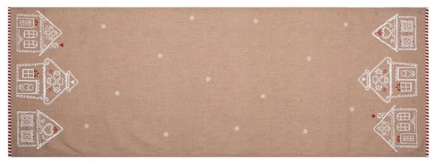Karácsonyi pamut asztali futó mézeskalács házakkal 50x140cm