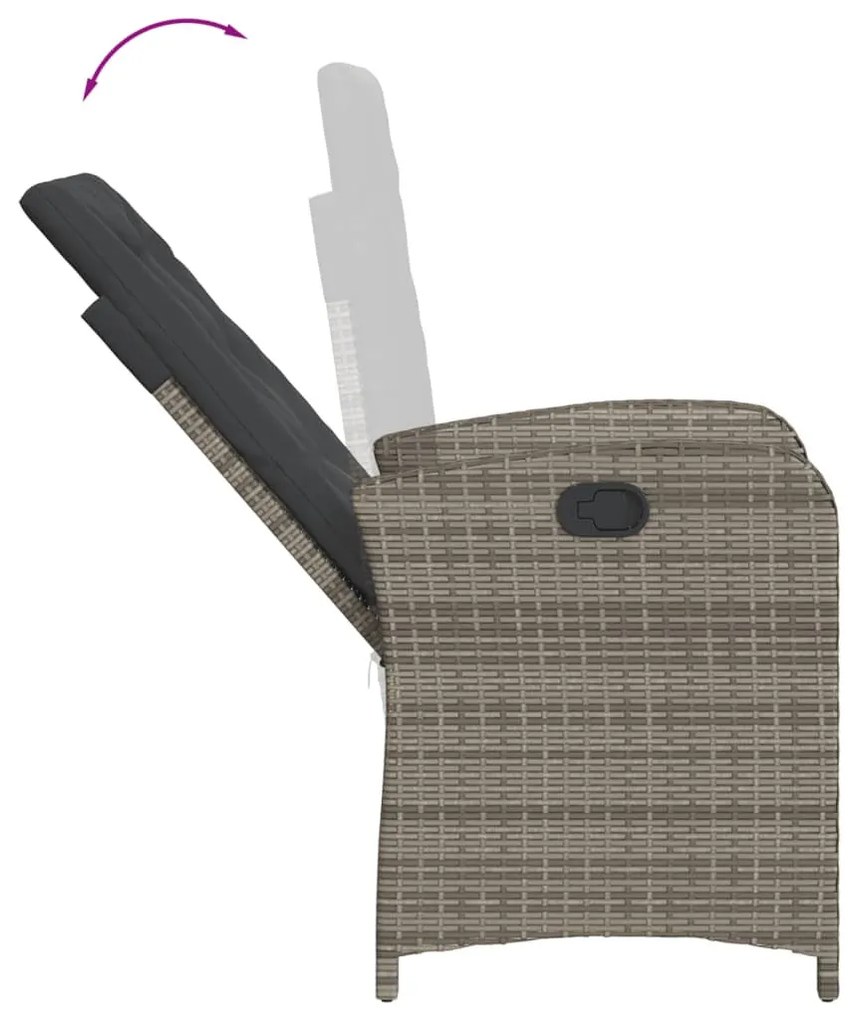 3 részes szürke polyrattan kerti étkezőgarnitúra párnával